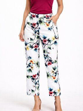 Hot Miami Styles Floral Tropical Straight-Leg Pants NWT Size Medium Resort